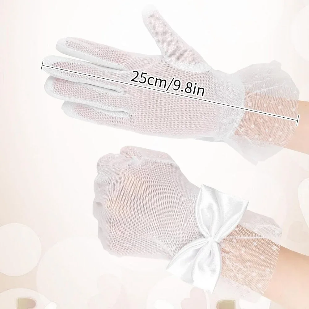 Women's White Bow Short Lace Veil Feather Derby Tea Party Elegant Gloves Styles